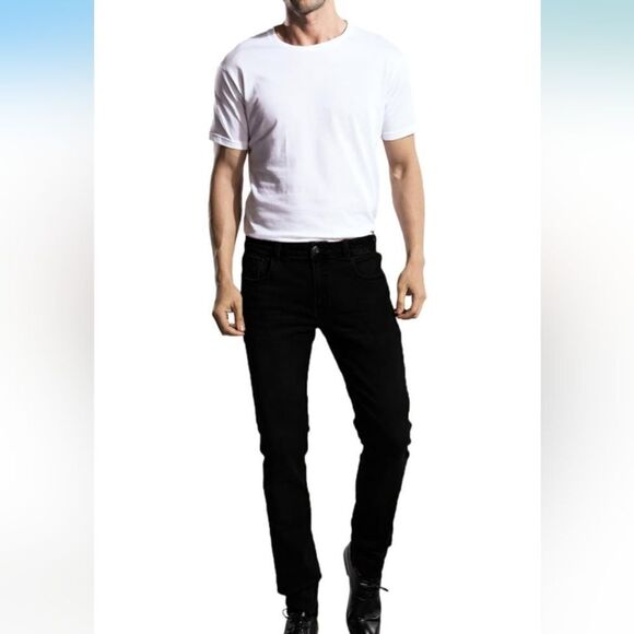 ZLZ Mens Denim Slim Skinny Jeans Black W32 - Picture 7 of 11